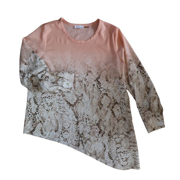 Calvin Klein Peach & Snakeskin Print Bias Blouse Lagenlook Soft Girl Sz XL - Picture 1 of 9